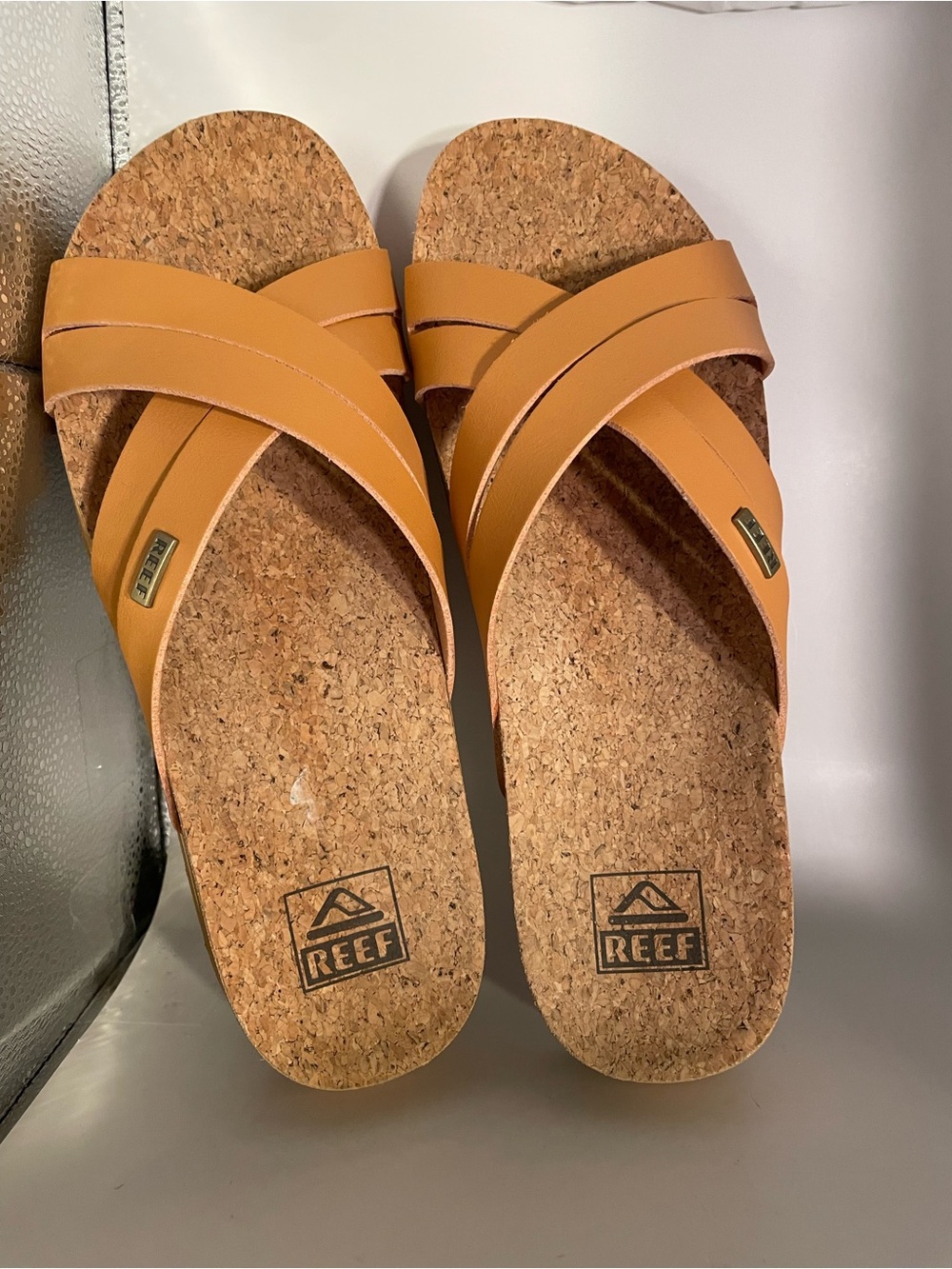 Reef Women’s Tan Cork Slide Sandals Platform New